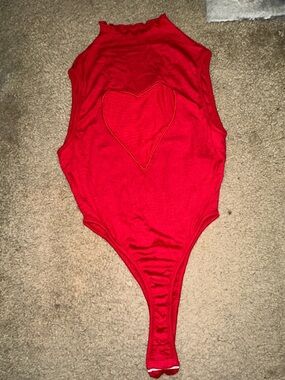Red One-Piece Bodysuit with Heart Detail